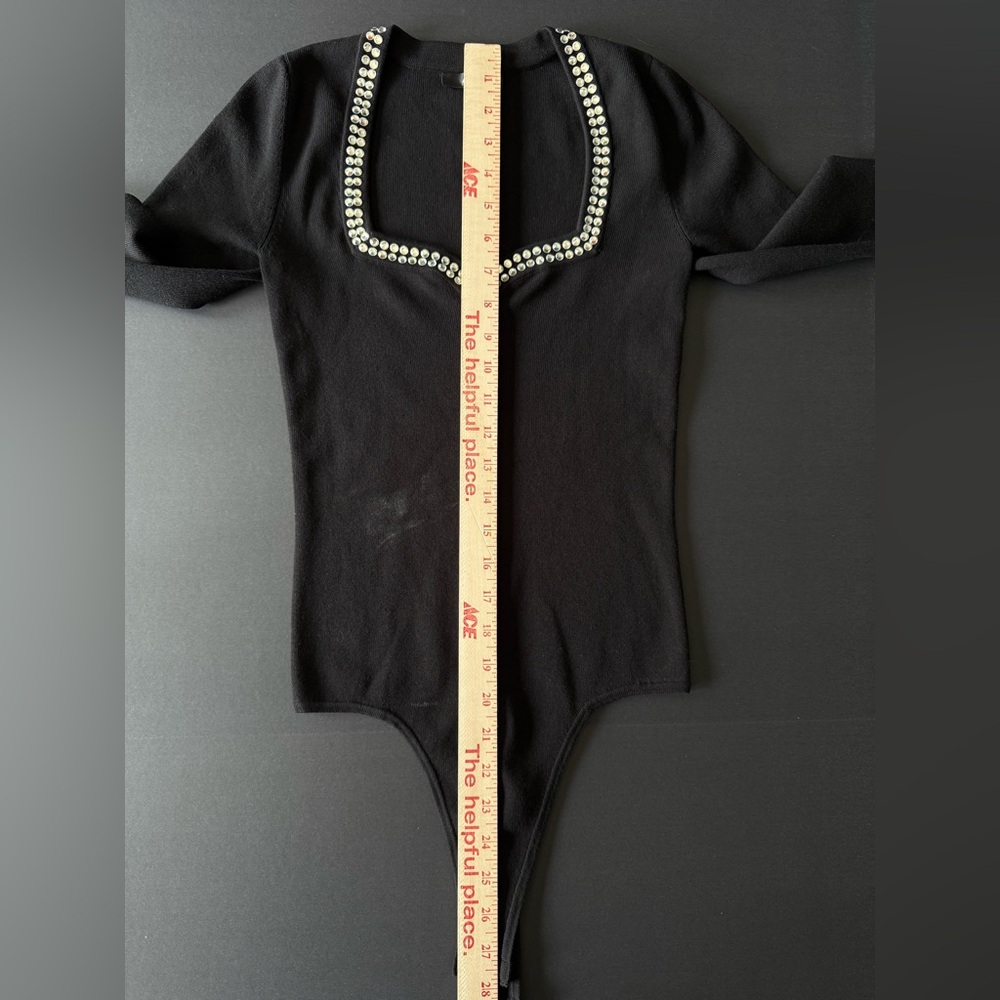 Aqua Black Ribbed Bodysuit Women’s Small | Rhinestone Neckline - Picture 7 of 9